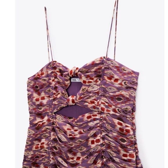 NWT Zara Mini Dress 8233/521 Cut Out Printed Ruched - Picture 3 of 5